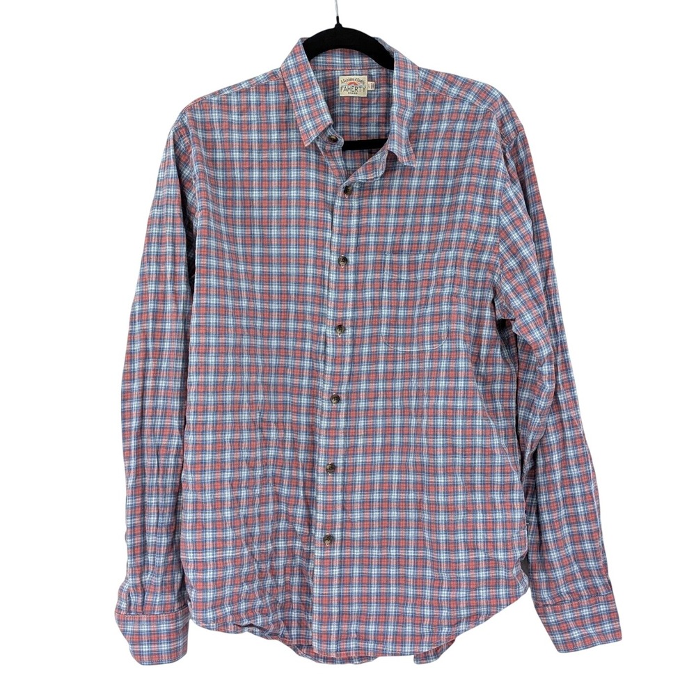 Faherty Plaid Cotton Flannel Button Down Shirt Casual Workwear L Cotton Relaxed